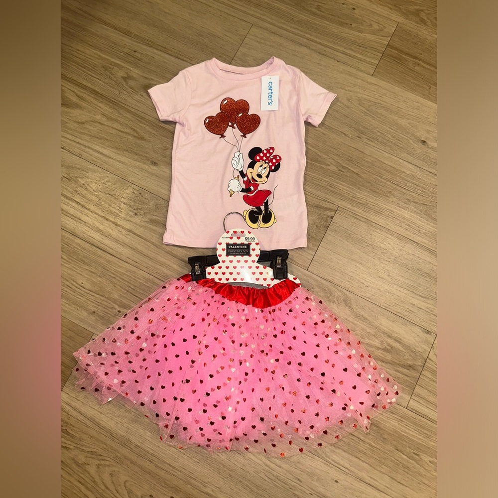 Valentine’s Day Disney Minnie Mouse Pink T-Shirt and Tutu Set